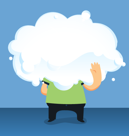 Illustration of a man whose head is covered with a cloud